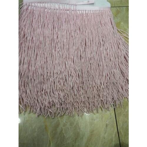 Nice pink color YG-09 beads tassel fringe 5yards with high quality for wedding decoration dress