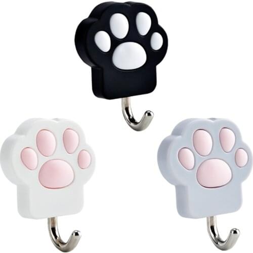 D08D Creative Cats Paw Shape Hanger Punch Free Wall Mount Hook Towel Holder Home Organizer