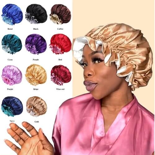 Hot Selling Double Layer Elastic Night Cap Women Multifunctional Wide Brim Solid Color Shower Cap Wholesale Hairdressing Cap