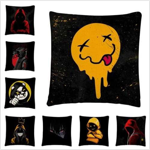People In The Night Cartoon Pattern Linen Cushion Cover Pillow Case for Home Sofa Car Decor Pillowcase 45X45cm