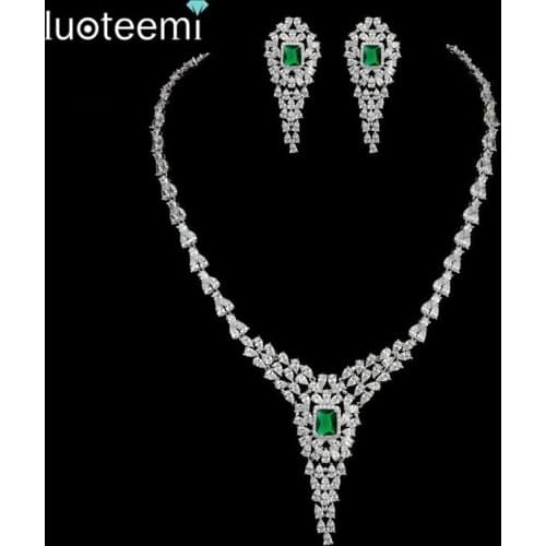 LUOTEEMI New Vintage Statement Cubic Zircon Long Necklace Elegant Crystal White Gold-Color For Women jewelry Accessories 4 Color