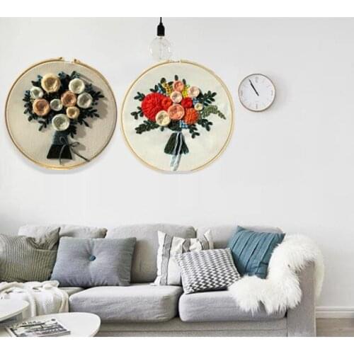 20x20cm bamboo hoop cartoon animal Ribbon embroidery kit flowers small pictures fabric embroidery needlework home decoration