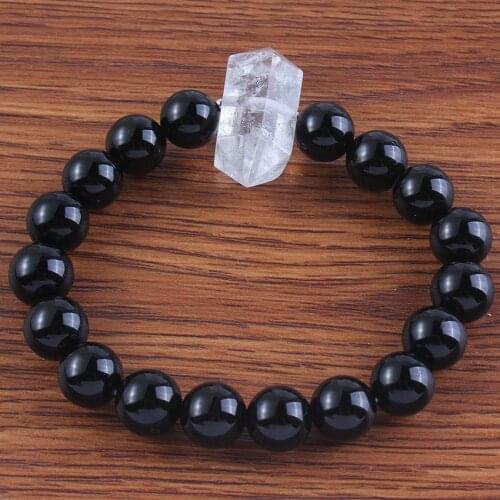 Trendy-beads Small Hexagon Column Connect 10 mm Round Beads Black Agates Stretchy Bracelet Ethnic Jewelry