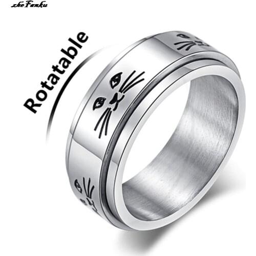 Lovely Cat Trendy Rings For Women Spinner Rotating Stainless Steel Womens Wedding Ring Box Comfort Fit Band