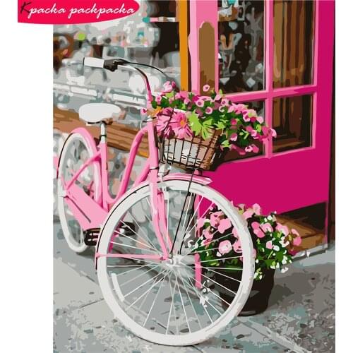 Bicycle Painting By Numbers Full Kits Frameless Colour By Numbers 19.7x15.7in 24 Colors Handpainted Gift Diff:4 Stars VA-0854