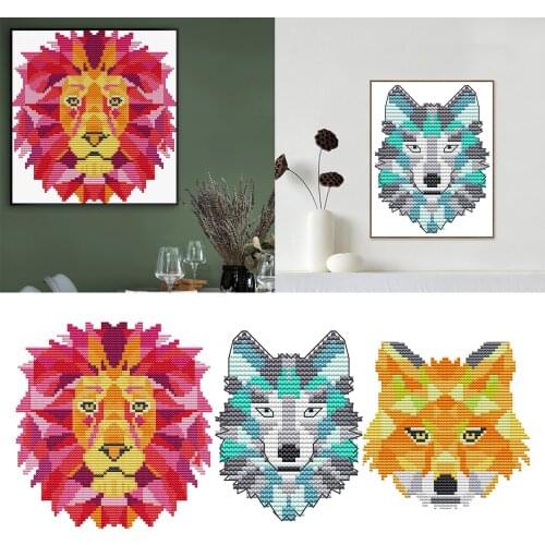 Abstract Animal Pattern Stamped Cross Stitch Kit Without Frame 14CT 15x15cm