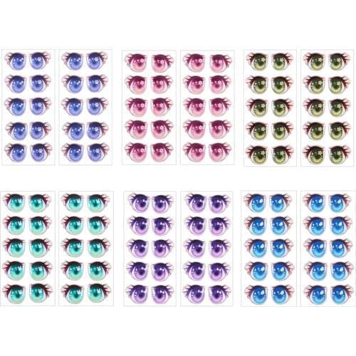 10Pairs Cartoon Doll Eyes Stickers Cute Flower Strar Bunny Clay Decals Anime Figurine Doll Face Organ Paster Toys Doll Accessory