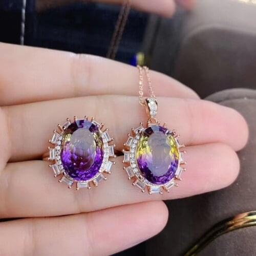 New Arrival 100% Natural and Real Amethyst jewelry set 925 sterling silver 1pc pendant,1pc ring