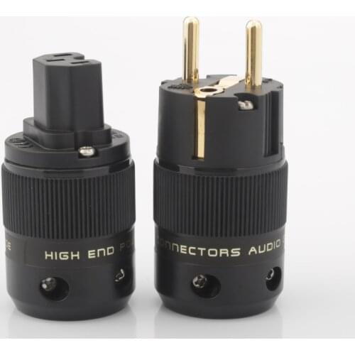 One Pair High End 24K Gold Plated Schuko AC power plug+IEC power connector audio power adapter connector plug