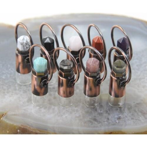 Natural Amethysts Obsidian White Turquoises Hexagon Points Perfume Bottle Pendant Amazonite Essential Oil Diffuser Necklace