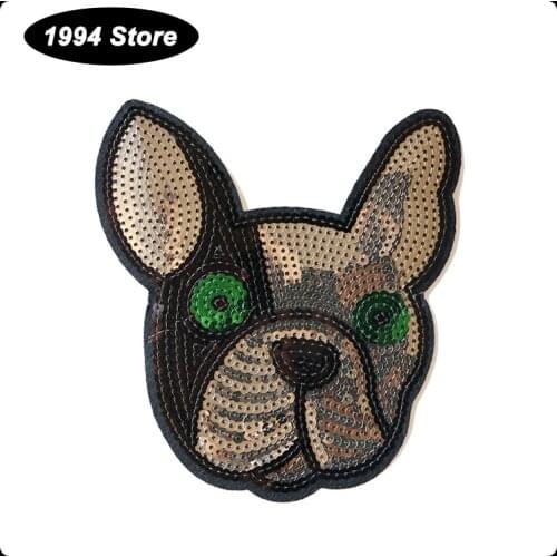 French Bulldog Sequin Patch Badges For Clothes Stickers Animal Dog Embroidered Patches Sewing Accessories Custom