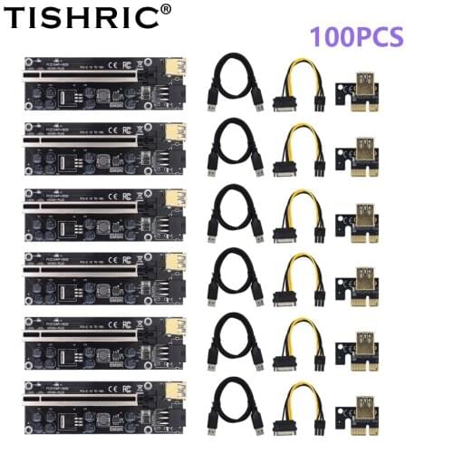 TISHRIC 100PCS PCI-E Riser Card 1X To 16X Extender PCIE PCI Graphics Extension Cable 6Pin 009S Plus Riser For GPU Miner Mining