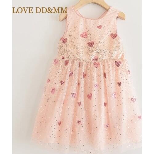 LOVE DD&MM Girls Dresses 2021 Summer New Childrens Wear Girls Love Gradient Sequins Mesh Sleeveless Sweet Princess Dress