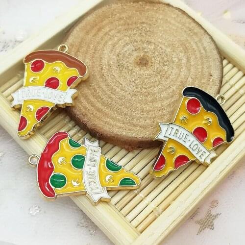 10pcs Alloy Pizza Enamel Charms Pendants Drop Oil Food Pendants Dangles Fit Earring Making DIY Bracelets Jewelry Accessory FX492