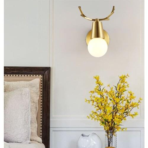 Antlers Sconce Copper Nordic Wall Lamp for Home Decor Bedroom Bedside Stair 220V Wall Lamps Interior Lighting Indoor Wall Light