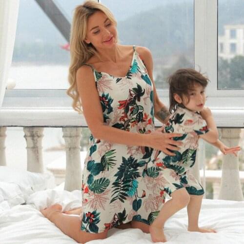 Family Matching Clothes Mommy And Me Summer Homewear Pajamas Dress Baby Son Sleepwear Sling Nightdress Mom And Daughter Dress