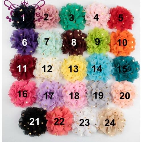 Nishine 120pcs/lot 4" Chiffon Dot Fabric Flower Artificial Hair Flower For Kids Girl Headwear Hair Clips Diy Accessory