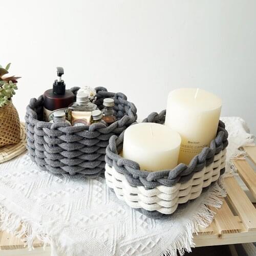Nordic simple handmade cotton rope storage basket homestay decoration furniture soft decoration desktop organize storage basket