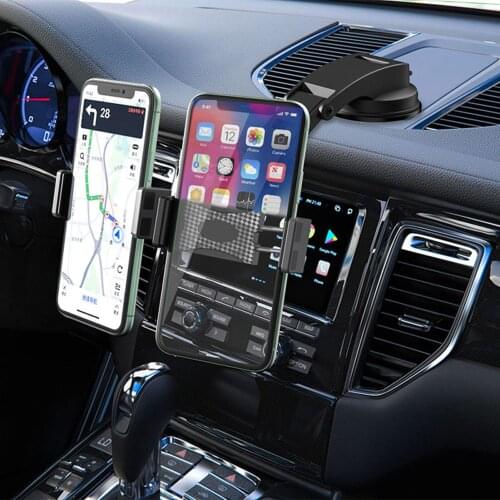 Folding Suction Cup Double Clips Car Phone Mount Auto Dashboard Phone Holder 360 Degrees Adjustment For 3.5-6.8inch Phone