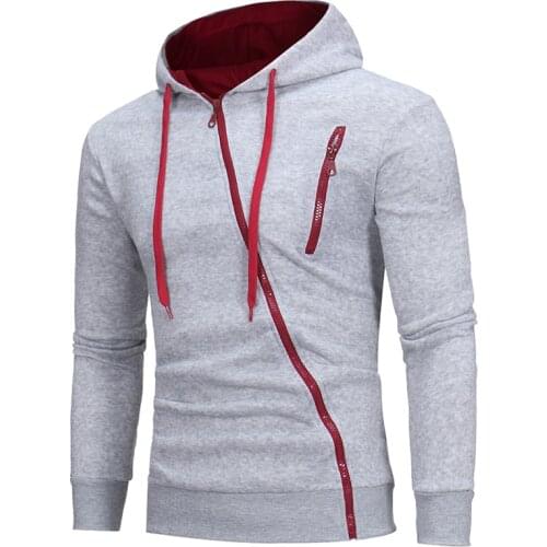 Special Mens Hooded Diagonal Zip Sweatshirt Jacket Solid Cotton Coat