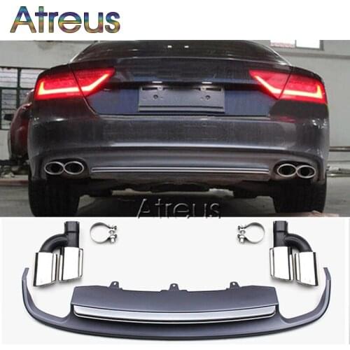 Atreus Grey PP Rear Bumper Diffuser spoiler With Car Exhaust PIpes For 2012-2015 Audi A7 standard hatchback 4 door Accessories