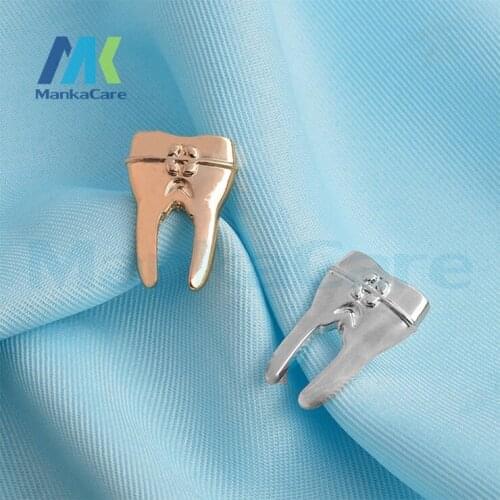 Dental Gift Teeth Shape Crystal Brooches For Women Men Routine Dress Shirt Shoulder Decoration Gold Color Fashion Alloy Brooch