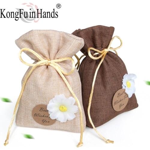 Portable Storage Sack Burlap Bag Artsy style Jute Bags Candy Snack Store Pouch Jewelry Display Sunflower Pattern Packaging Bags