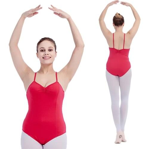 Deep Pink Cotton/Lycra Camisole Dance Leotard with Princess Seam Red Girls Ballet Dancewear Ladies Bodysuit