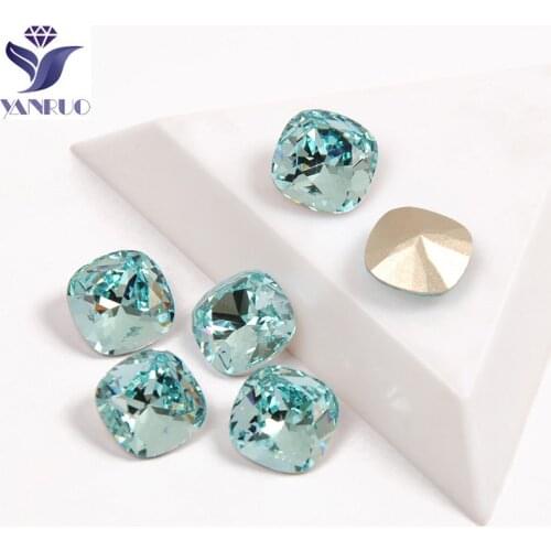 YANRUO 4470 High Quality Nails Rhinestone Cushion Cut Shape Aquamarine Color Popular Glass Stones For 3D Nail Art Accessories