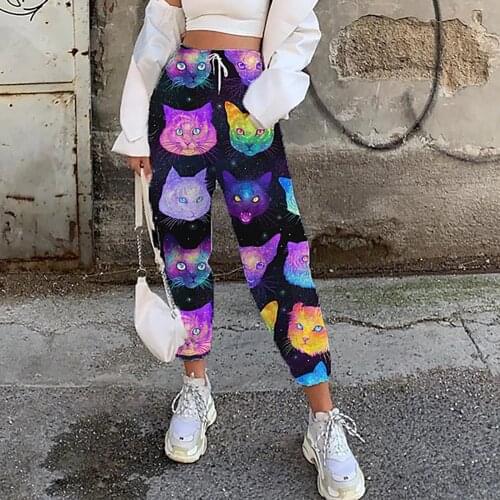 Women Casual Drawstring Elastic Waist Cropped Trousers 2021 Harajuku Summer Hippie Print Pants Streetwear Womens Clothes A40