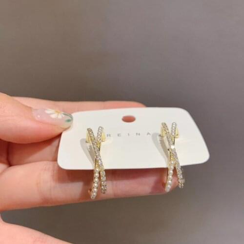 Delicate Jewelry 14K Gold Plated Stud Earrings for Women Luxury Style Cubic Zircon Pearl Earrings