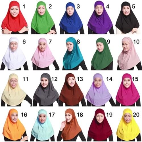 Womens 2 Piece Solid Color Amira Jersey Muslim Hijab Soft Cotton Stretch Head Scarf with Tube Inner Underscarf Hood