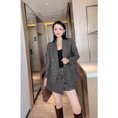 Glitter tweed suit custom of 2021 autumn winters herringbone fabric woman clothes outfits lotes women two pieces set
