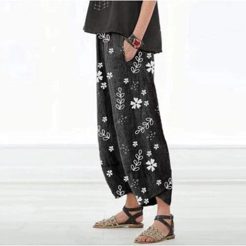 2021 Spring and Summer Women Loose Loose Slacks Floral Print Pattern High Waist Home Plus Size Straight-Leg Pants S-XXXXXL