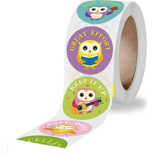 500Pcs/Roll Cartoon Animal Owl School Teacher Motivate Students Reward Stickers GXMB