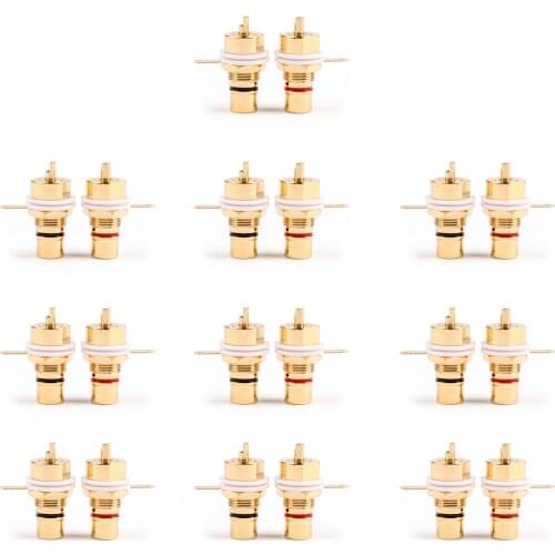 Artudatech 10 Set CMC Copper Plated RCA Female Phono Jack Panel Chassis Connector Red/Black Plug Parts