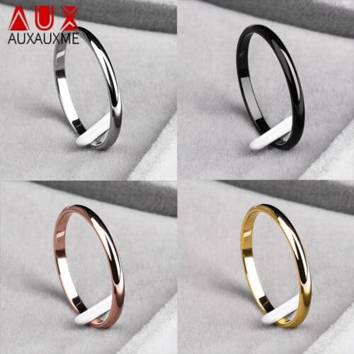 Auxauxme 2mm Smooth Women Finger Rings 4 Colors High Quality Stainless Steel Simple Style Jewelry Birthday Gifts Femme