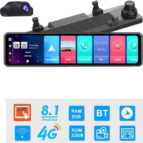 12'' 4G Android 8.1 Car DVR Mirror WIFI GPS Bluetooth 4GB+32GB ADAS Dash Camera Dual Len Dashcam Auto Recorder Car Dvr