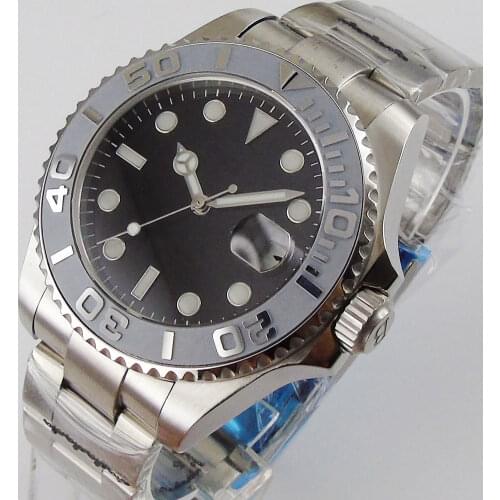 24 Jewel NH35 Movement 40mm Mechanical Mens Watch Sapphire Glass Stainless Steel Bracelet Brushed Oyster Luminous Dial