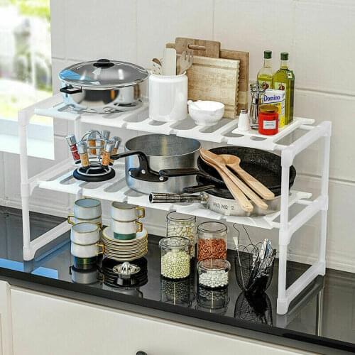 Household Double Storage Shelf Adjustable Stainless Steel Plastic Rack Organizer Holder For Kitchen Bathroom Under Sink