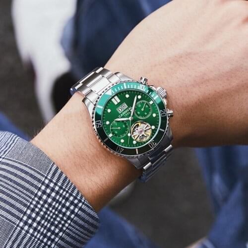 CARNIVAL Sport Watch Automatic Watch Men Stainless Steel Calendar Sapphire Luminous Waterproof Tourbillon Mechanical Watches
