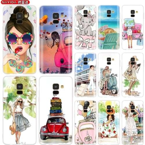 Phone Case for Samsung galaxy A21 A31 A41 A51 A71 A90 A80 A70 A60 A50 A40 A30 A20 A10 S E soft silicone Cases Pink Travel Girl