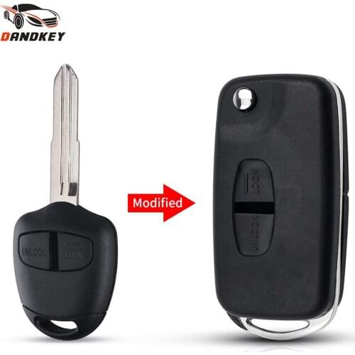 Dandkey For Mitsubishi Pajero Sport Outlander Grandis ASX Flip Modified Key Case Fob 2 Buttons Remote Key Shell Car Uncut Blade
