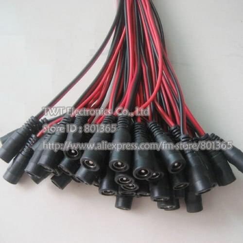 DC female 2.1x5.5 mm feMale 12V DC Power Pigtail for Security Camera CCTV DVR Red + black Color type, 100pcs ,free shipping