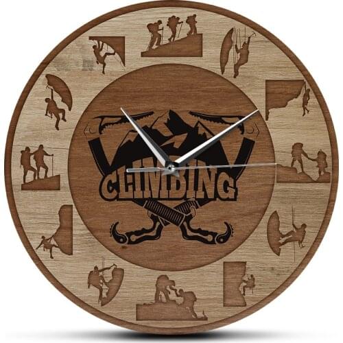 Climbing Decor Wood Texture Acrylic Print Wall Clock Mountain Climbing Rock Climb Silent Non-ticking Clock Wall Art Climber Gift
