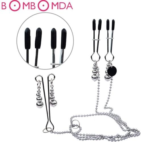 Erotic Nipple Clamps Sex Clit Clamp With Metal Chain Adult Game Adjustable Role Play Adult Sex Toys For Women Breast Labia Clips