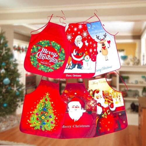 2Pcs Red Christmas Aprons Adult Santa Claus Aprons Women and Men Dinner Party Decor Home Kitchen Cooking Baking Cleaning Apron