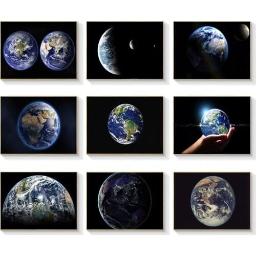 Futuristic Sci-Fi Milky Way Planet Earth Canvas Painting HD Black Background Earth Dawn Full View Frameless Art Wall Home Decor