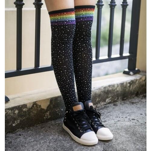 Hot Drilling Cotton Long Stockings black and white high quality women stocking wholesale 3pair/lot