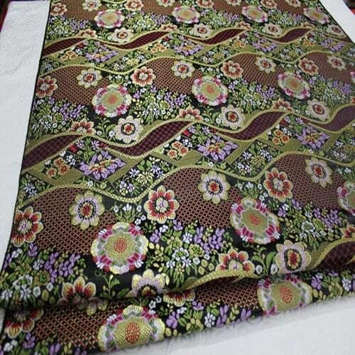 HLQON 75cm width brocade black flower color fabric for patchwork felt tissue bed sheet cheongsam dress children coat cloth